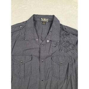 Pop Icon Clothing Pearl Snap Shirt Mens XXL Fit XL Black Striped Embroidered